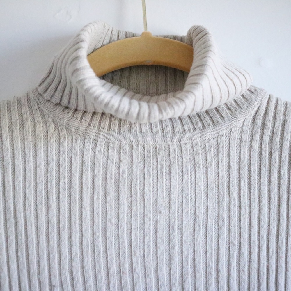 Cream Ribbed Turtleneck Wool Sweater - Picture 3 of 5